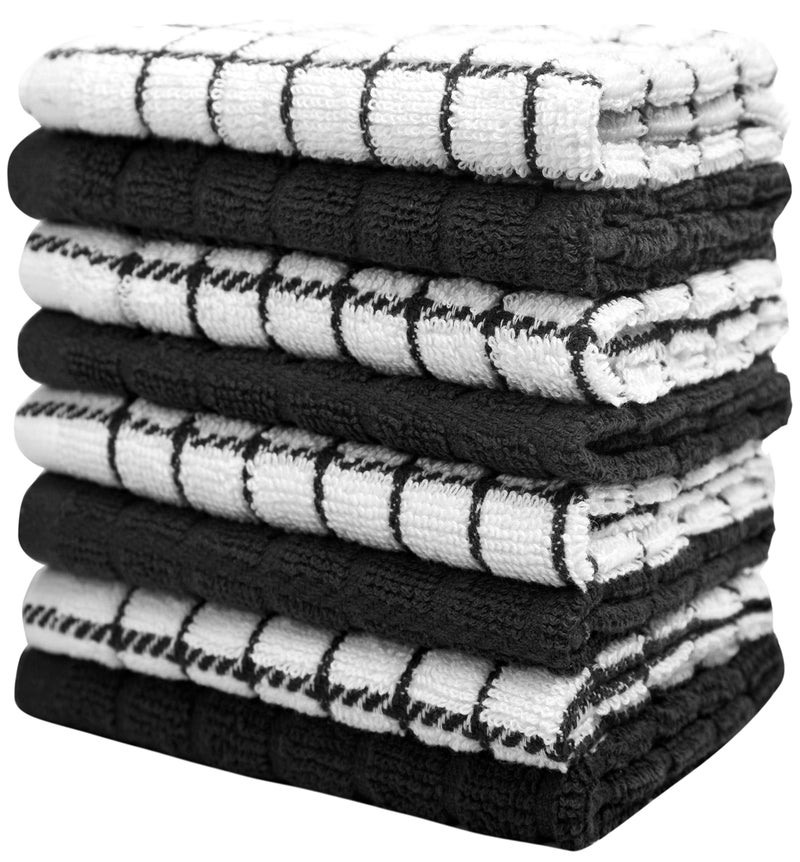Bumble Towels Bumble Dish Towels & Dish Cloths (8 Pack) | 100% Cotton Kitchen Towels | 12"" x 12"" | 405 GSM | Soft, Highly Absorbent & Durable Rags for Washing Dishes | Black - Image 5